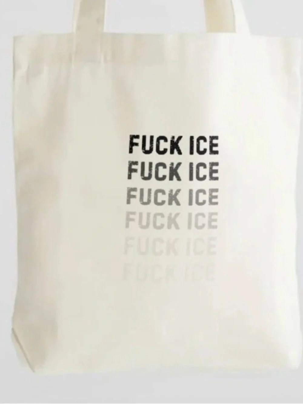 Canvas Tote Bag with Repeated Black Text Print